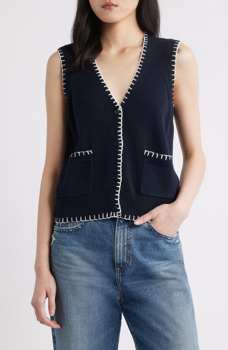 Rails Annika Vest, Main, color, Navy White Blanket Stitch