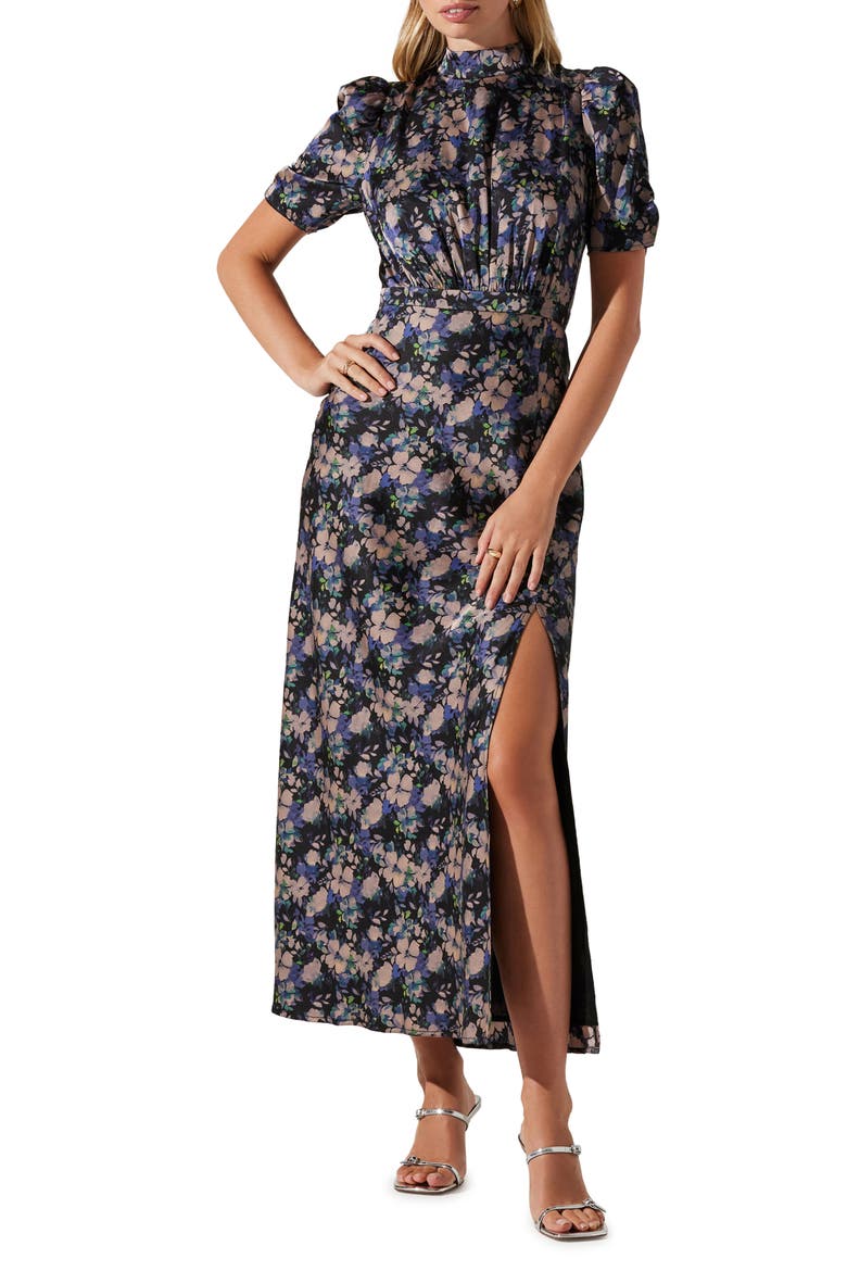Floral Mock Neck Maxi Dress, Alternate, color, BLACK PURPLE FLORAL