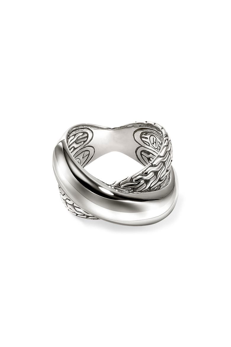 JH Essentials Sterling Silver 14mm Crossed Ring, Alternate, color, SILVER