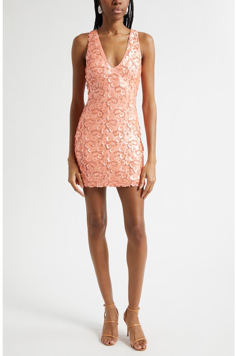 Kinsley Floral Sequin Minidress, Main, color, CORAL PAILLETTE