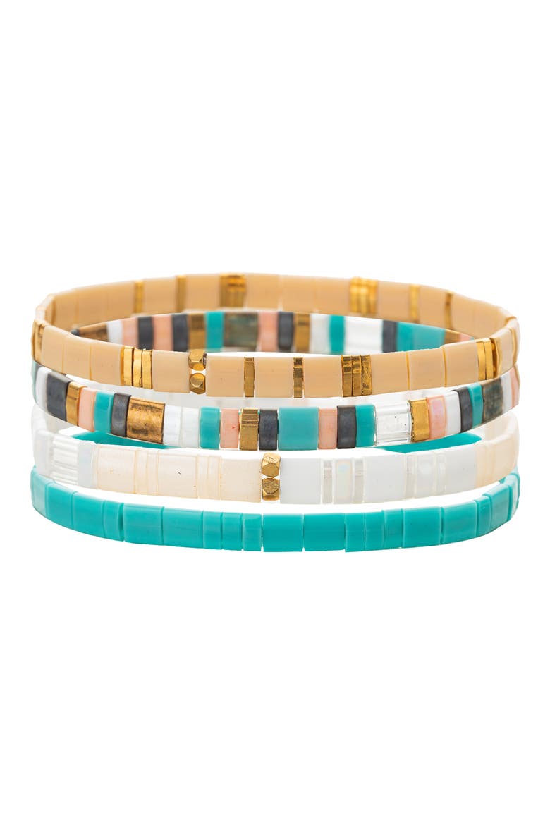 Sandra Set of 4 Assorted Stretch Bracelets, Main, color, TEAL