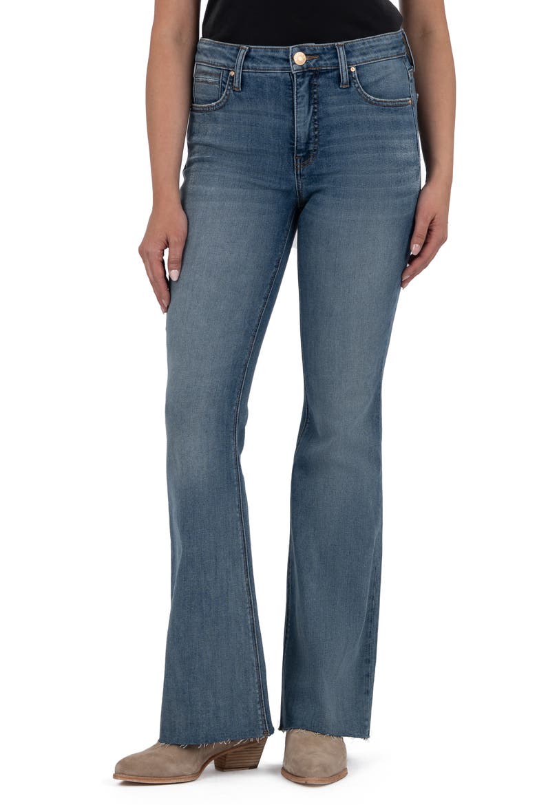 Stella High Waist Raw Hem Flare Jeans, Main, color, HARDWORKING