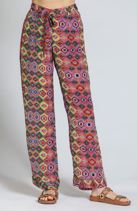 Belted Print High Waist Pants