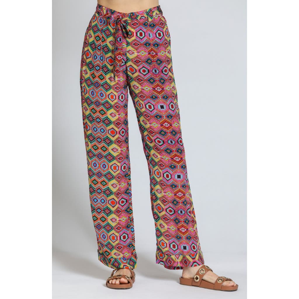 Apny Belted Print High Waist Pants In Pink Multi