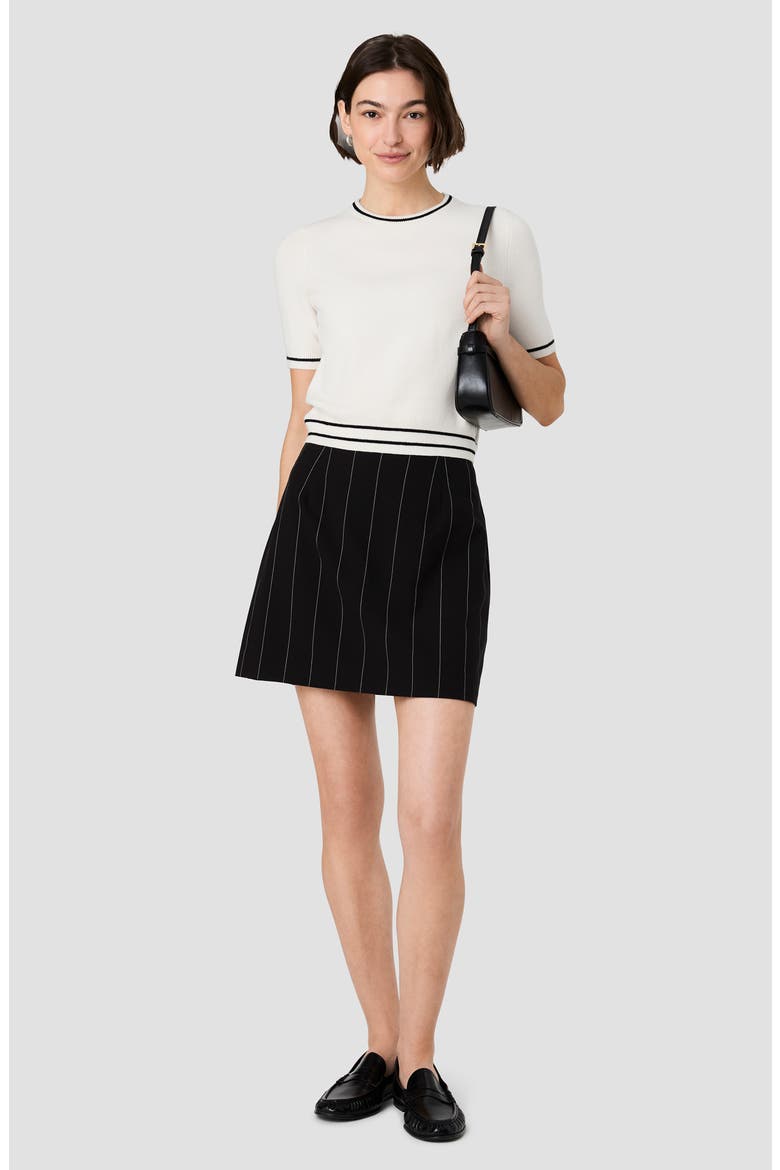 Babysoft Rib Stripe Short Sleeve Sweater, Alternate, color, PORCELAIN CREAM W/ BLACK