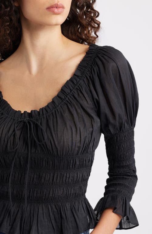 Doen Dôen Baptisia Smocked Juliet Sleeve Organic Cotton Top In Animal Print