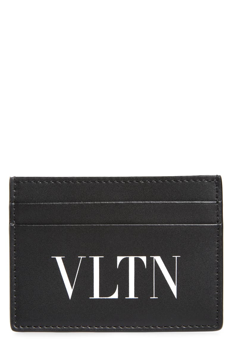 VLTN Leather Card Holder, Main, color, BLACK/ WHITE