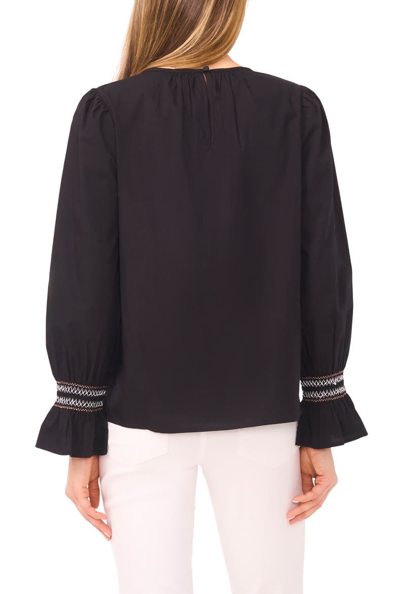 Contrast Smocked Cuff Top, Alternate, color, RICH BLACK