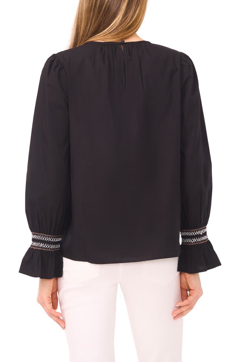 Halogen<sup>®</sup> Contrast Smocked Cuff Top, Alternate, color, Rich Black