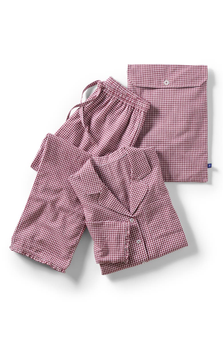 CHRISTY Gingham Ruffle Yarn-Dyed Pyjamas, Alternate, color, Red