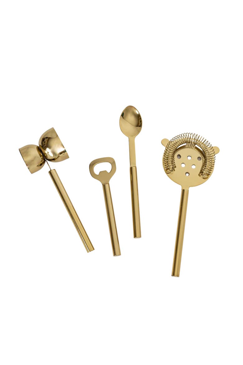 Set of 4 Bar Tools Brass Finish Metal, Main, color, Gold