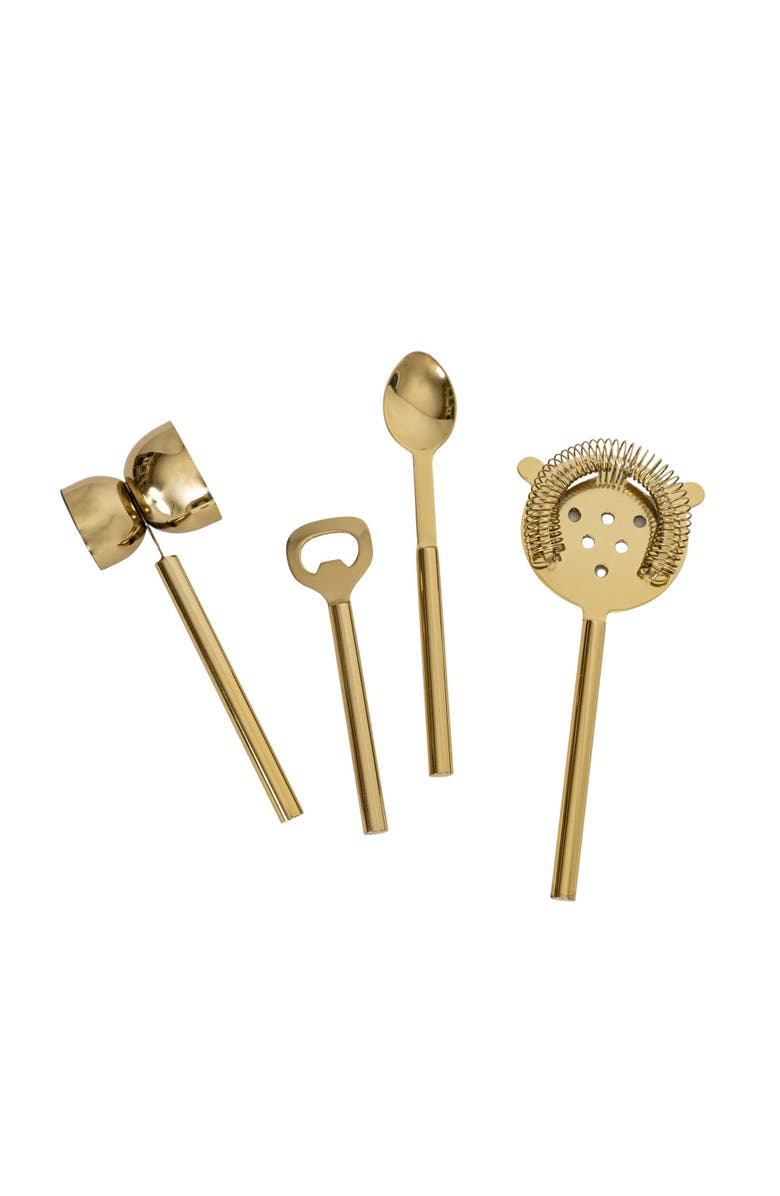 Foreside Home and Garden Set of 4 Bar Tools Brass Finish Metal, Main, color, Gold