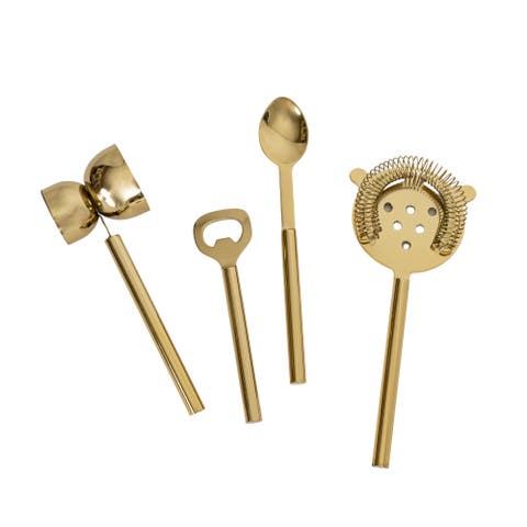 Set of 4 Bar Tools Brass Finish Metal