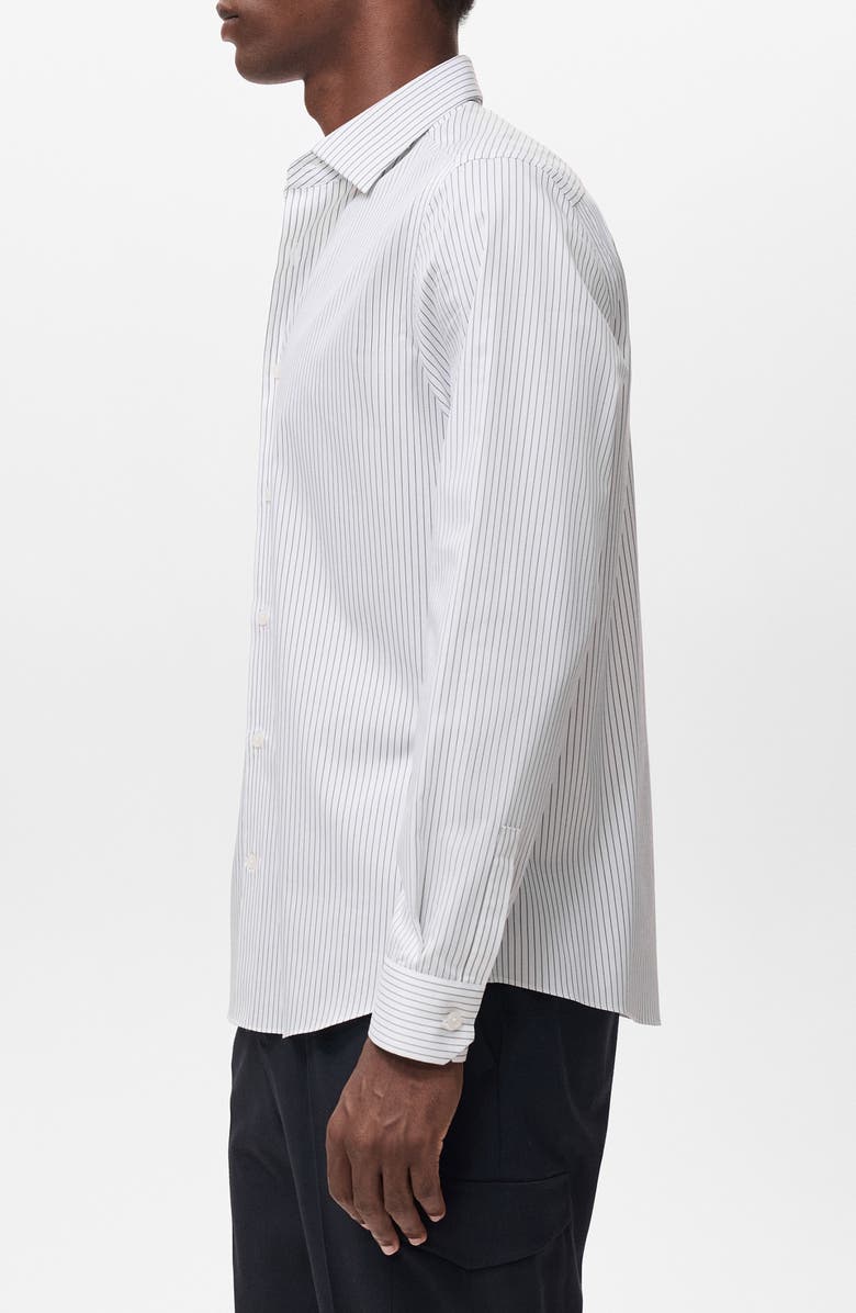 MANGO Regular Fit Stripe Stretch Cotton Blend Button-Up Shirt, Alternate, color, Khaki