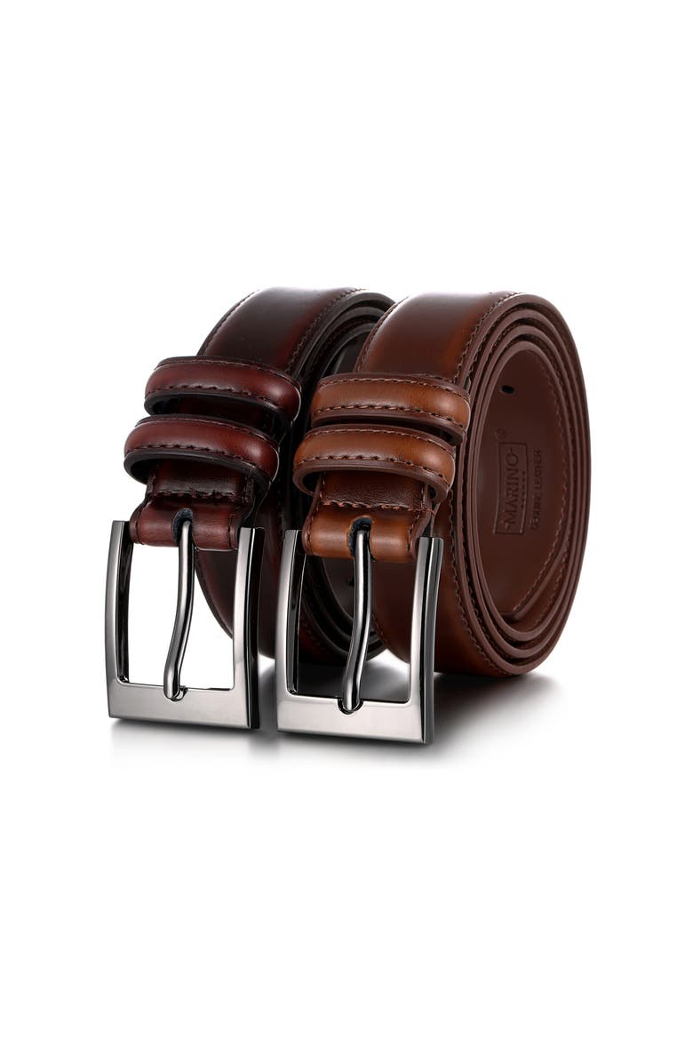 Dual Loop Leather Dress Belt-2 pack, Main, color, Mahogany & Burnt Umber