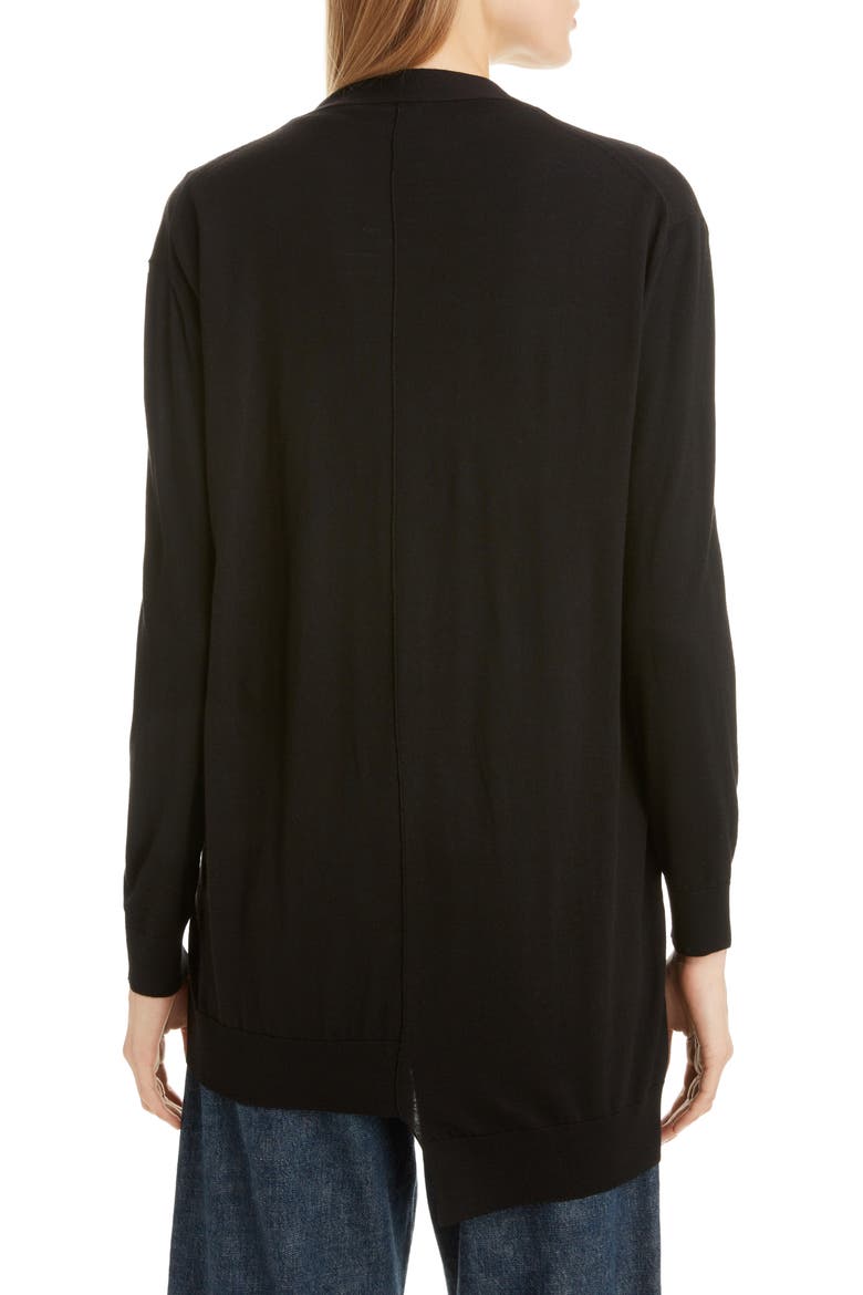 Logo Pocket Asymmetrical Wool Cardigan, Alternate, color, BLACK