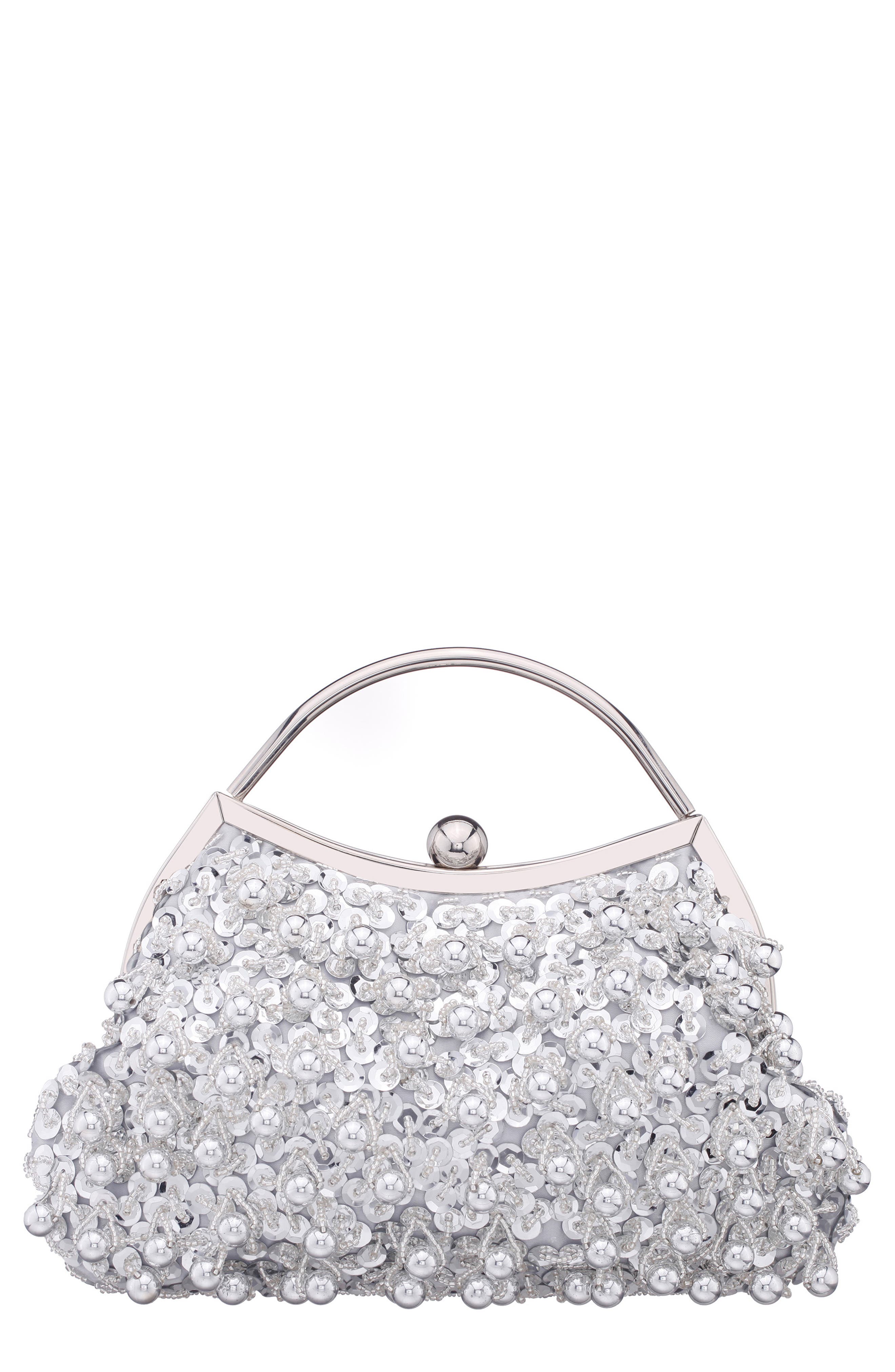 Nina Rava Embellished Clutch, Main, color, Silver