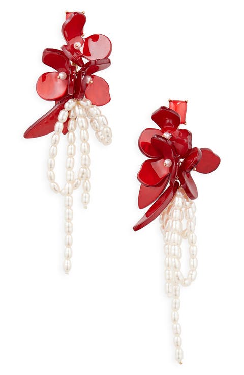 Resin & Faux Pearl Cluster Drop Earrings