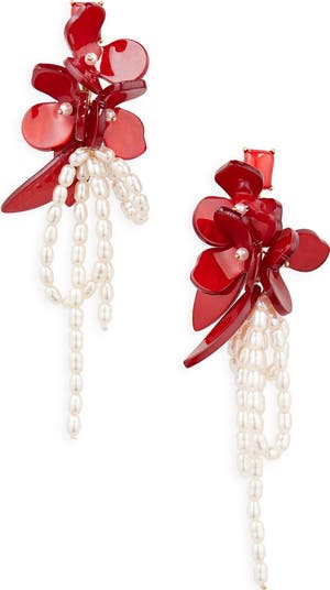 Resin & Faux Pearl Cluster Drop Earrings