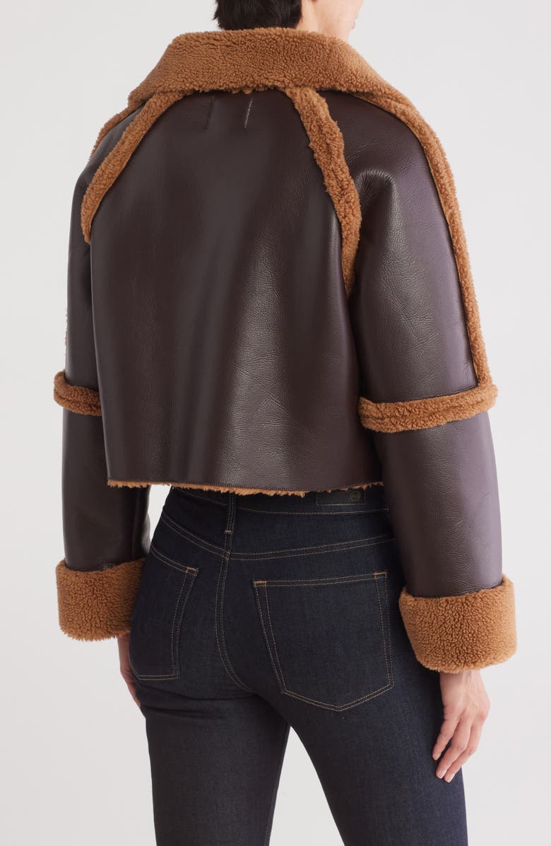 Vigoss Faux Shearling Trimmed Faux Leather Jacket, Alternate, color, Chocolate
