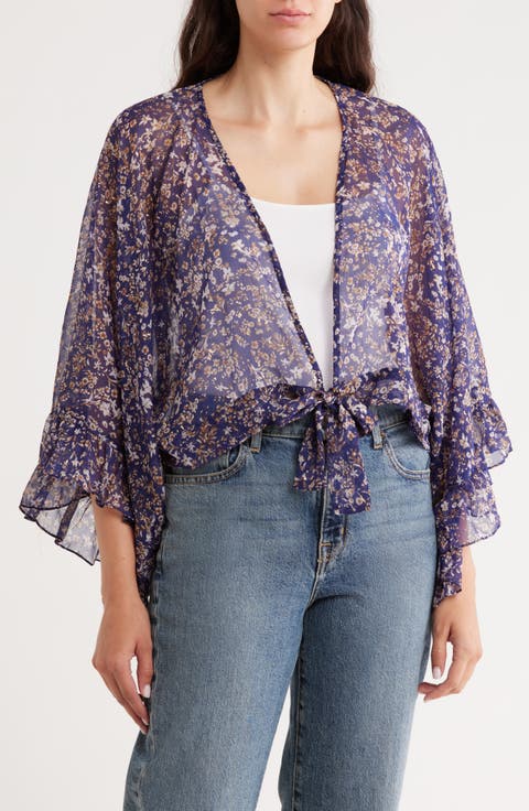 Foil Floral Print Chiffon Topper