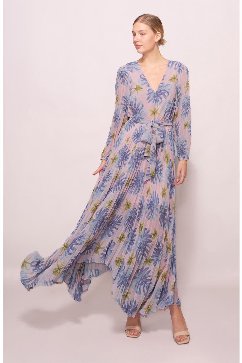 Tie Waist Long Sleeve Pleated Maxi Dress, Alternate, color, PINK LILAC