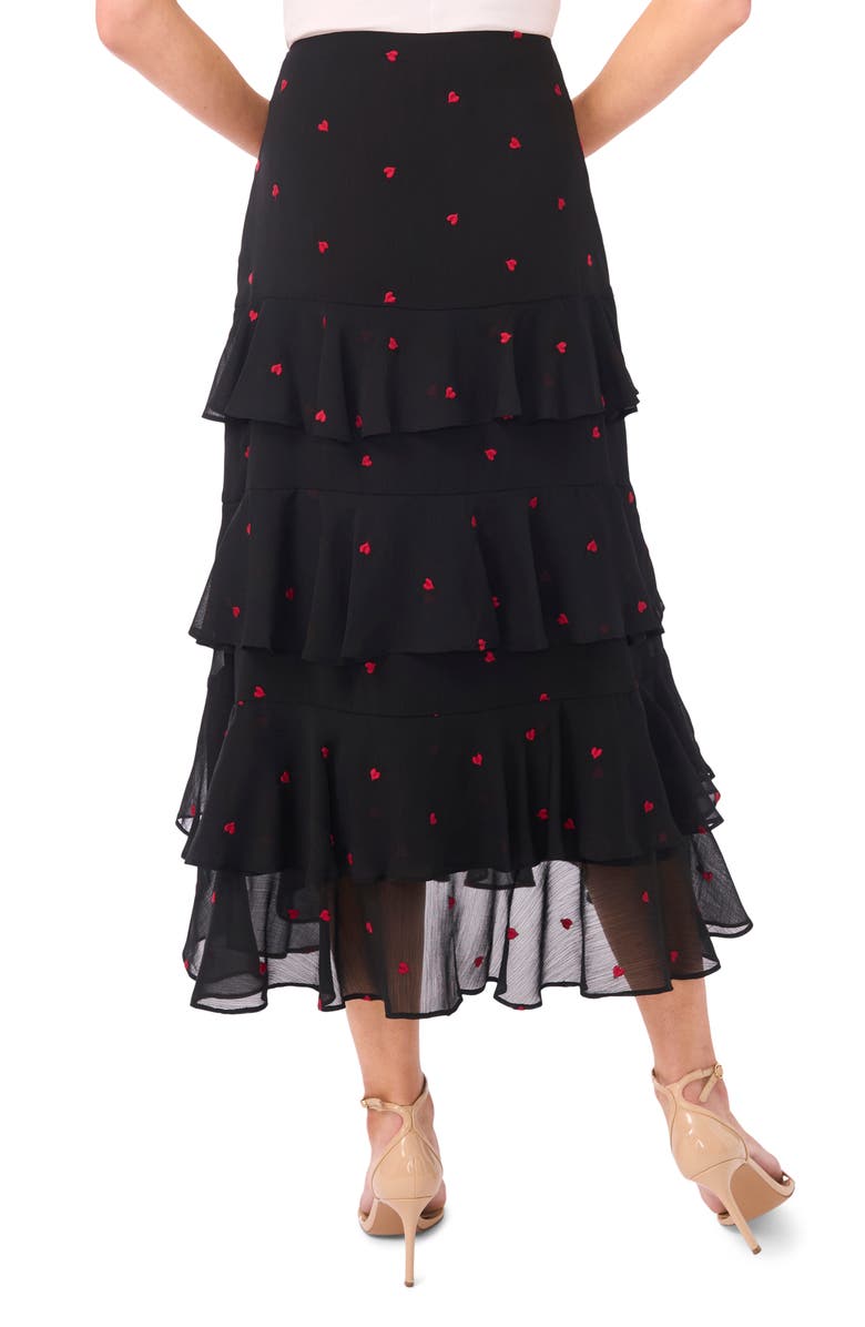 CeCe Embroidered Heart Ruffle Tiered Midi Dress, Alternate, color, Rich Black