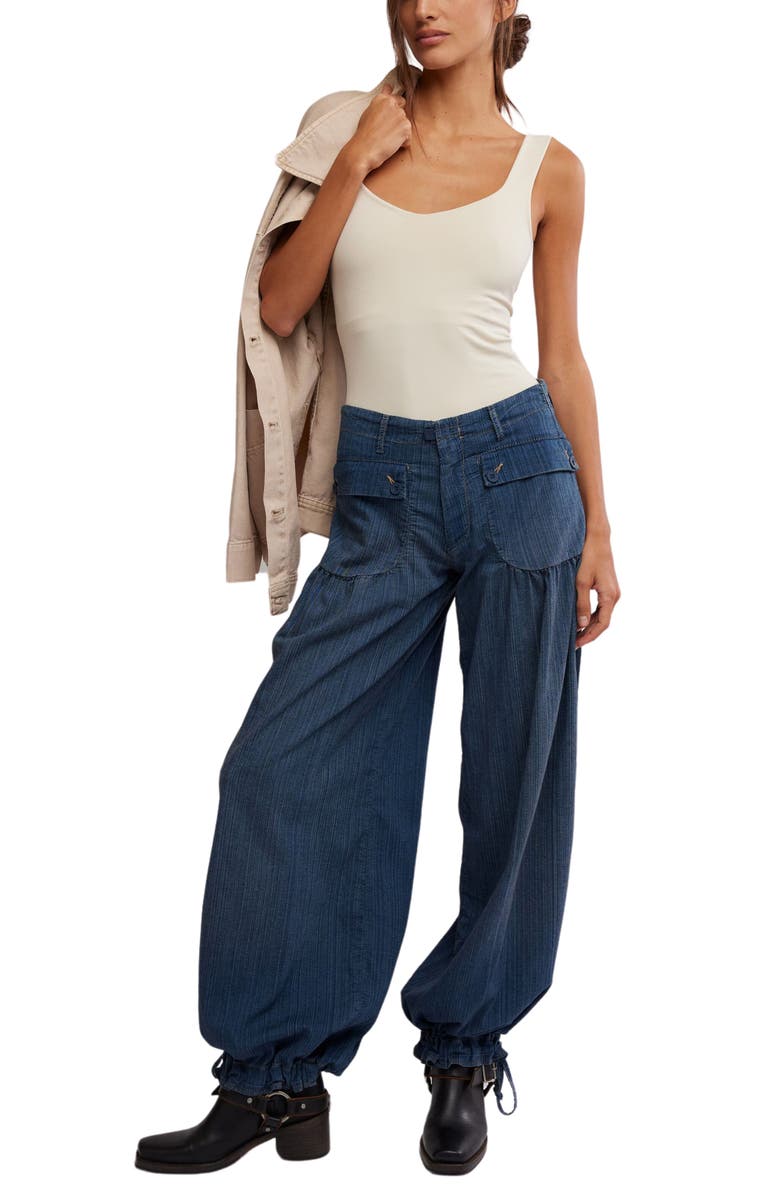 Free People Lotus High Waist Tie Hem Barrel Leg Jeans, Alternate, color, 