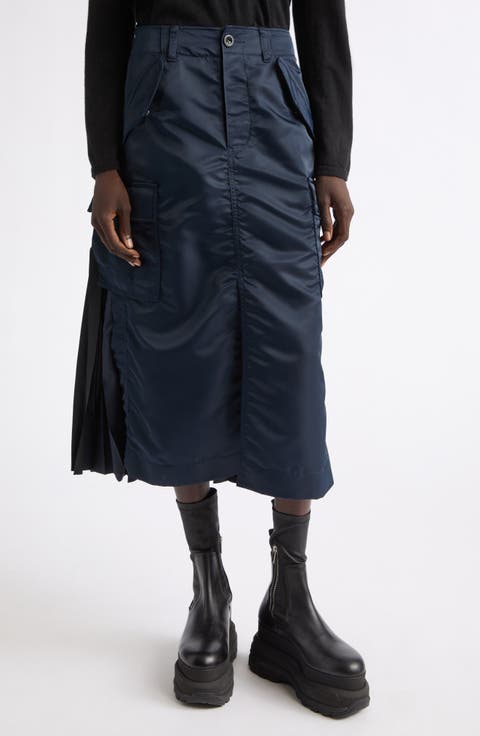 Nylon Twill Midi Skirt