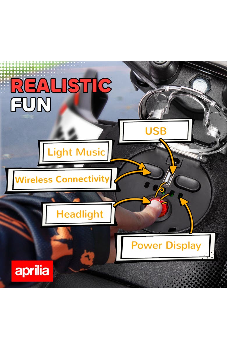 Qaba 12V Kids Motorcycle, Aprilia Licenced with Training Wheels, Spring Suspension, Alternate, color, Red