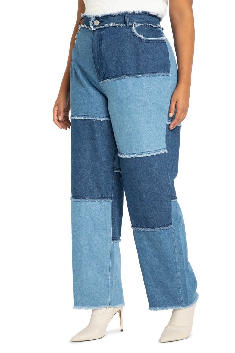 Patchwork Jeans, Main, color, BLOCKED INDIGO