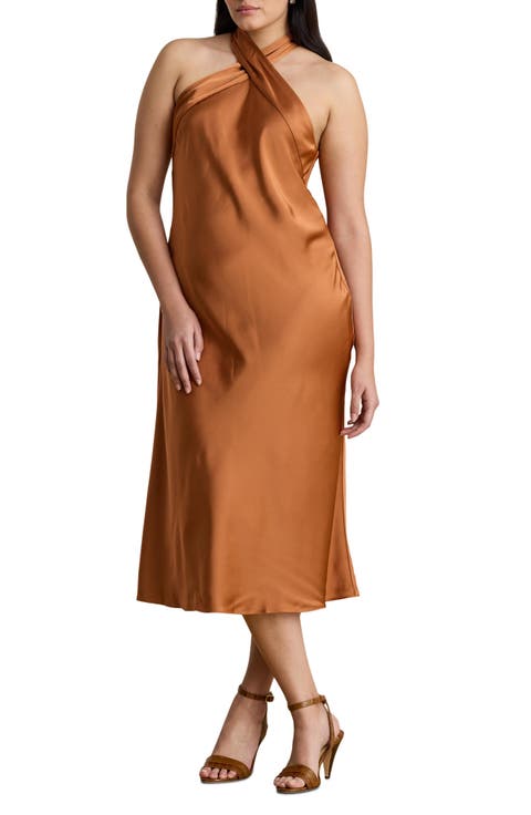 Tie Back Charmeuse Halter Neck Cocktail Dress
