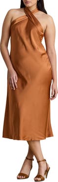 Lauren Ralph Lauren Tie Back Charmeuse Halter Neck Cocktail Dress