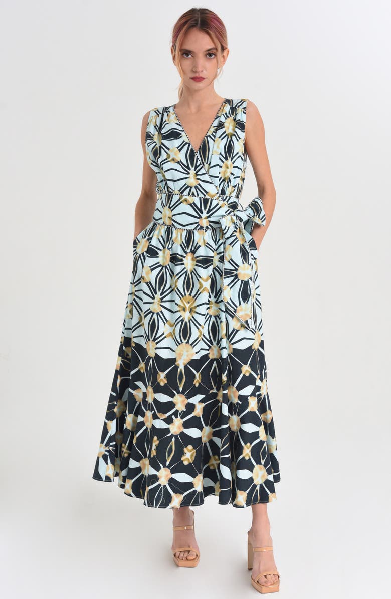 CIEBON Esthella Cotton Maxi Wrap Dress, Alternate, color, Black/ White Multi