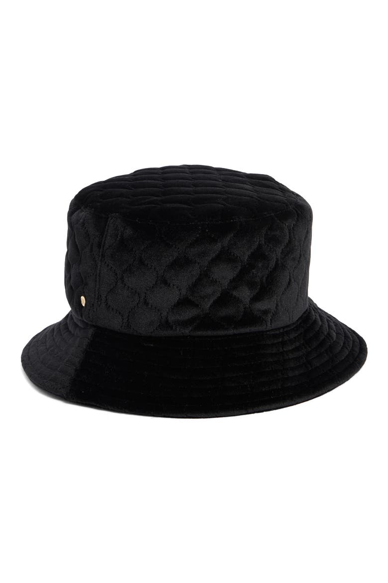 Quilted Velvet Bucket Hat, Alternate, color, BLACK