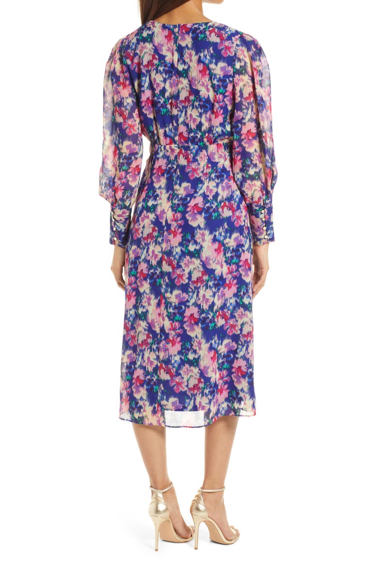 Floral Long Sleeve Midi Dress, Alternate, color, BLUE MULTI