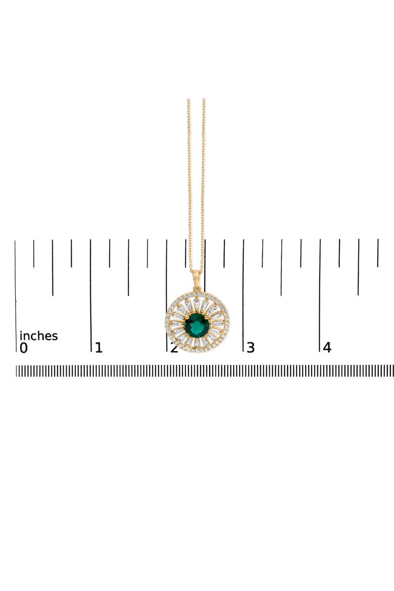 14K Yellow Gold Plated Sterling Silver Lab Grown Emerald and Diamond Sunburst Medallion Pendant Necklace, Alternate, color, Yellow Gold over Silver