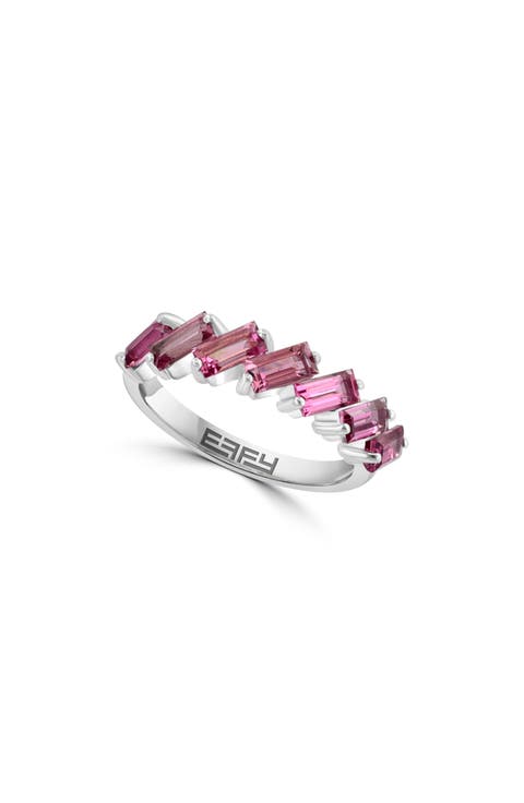 Sterling Silver Baguette Pink Tourmaline Ring