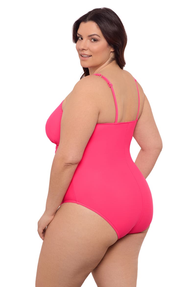 Plus Size V-Neck Surplice Trim Overlay Full Coverage One-Piece Swimsuit, Alternate, color, Rose Quartz
