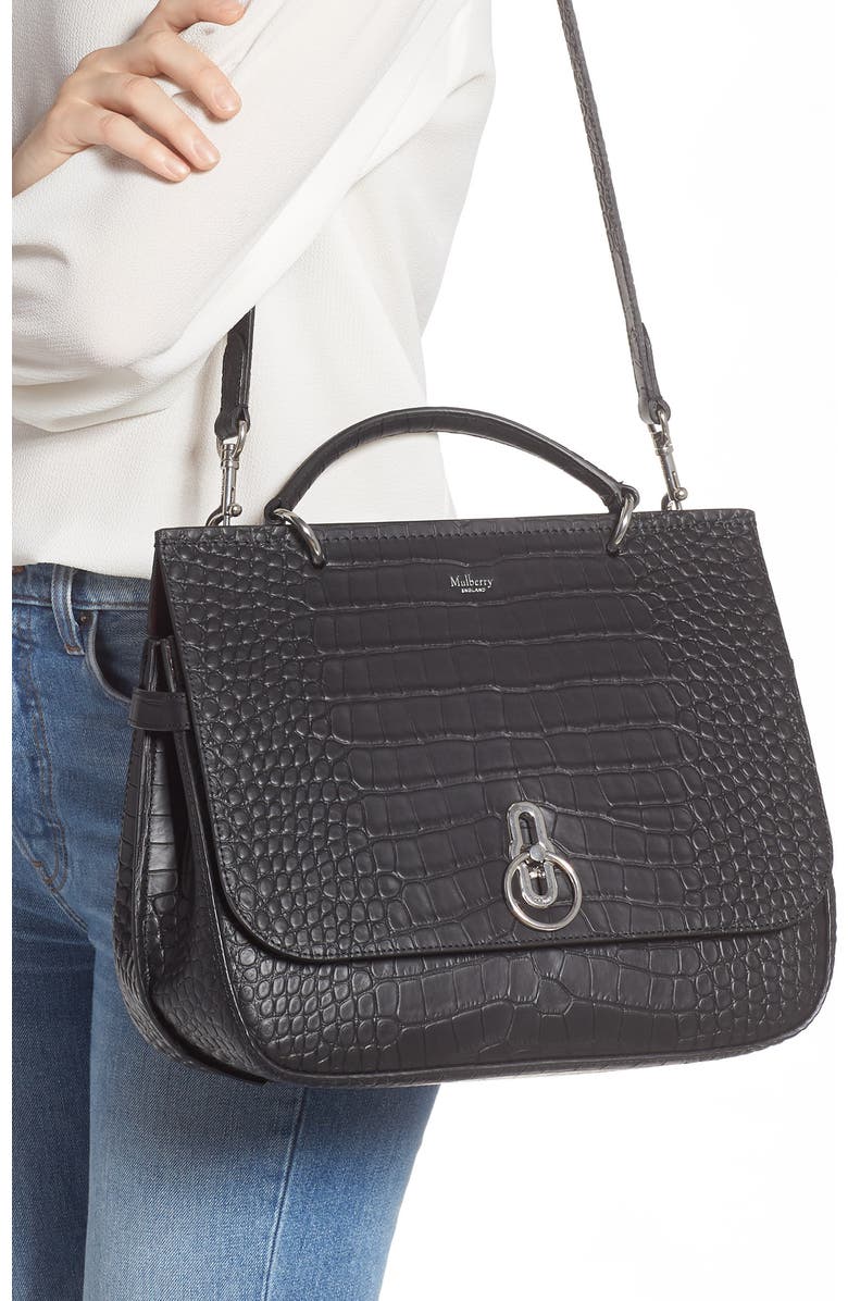 Mulberry Amberley Croc Embossed Leather Satchel, Alternate, color,