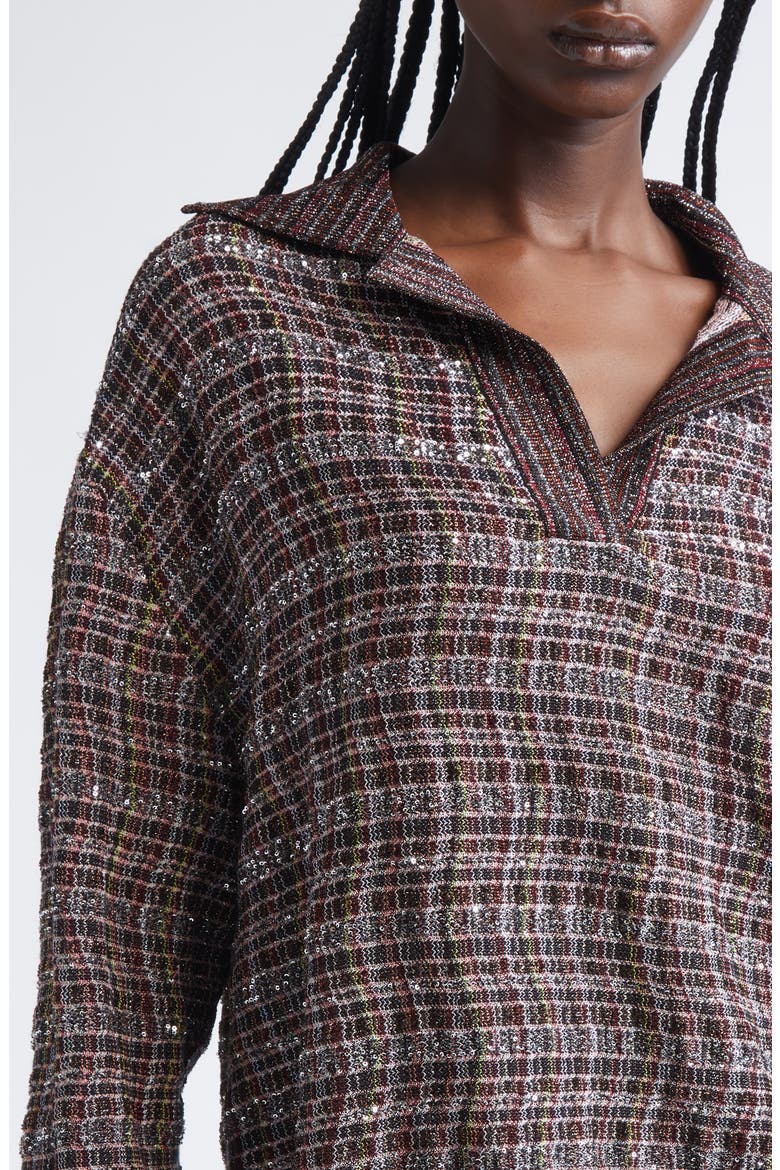 Sequin Embellished Wool Blend Polo Sweater, Alternate, color, PINK AND BROWN TONES