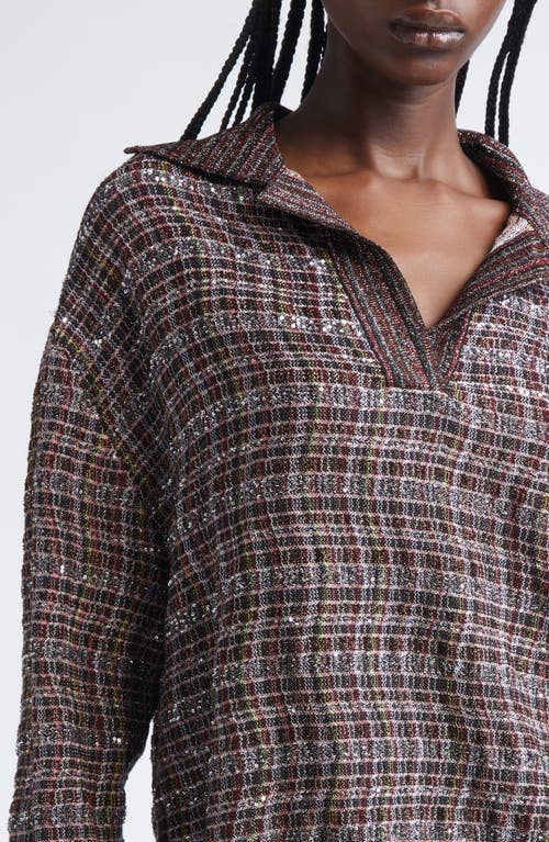 Missoni Sequin Embellished Wool Blend Polo Sweater In Brown