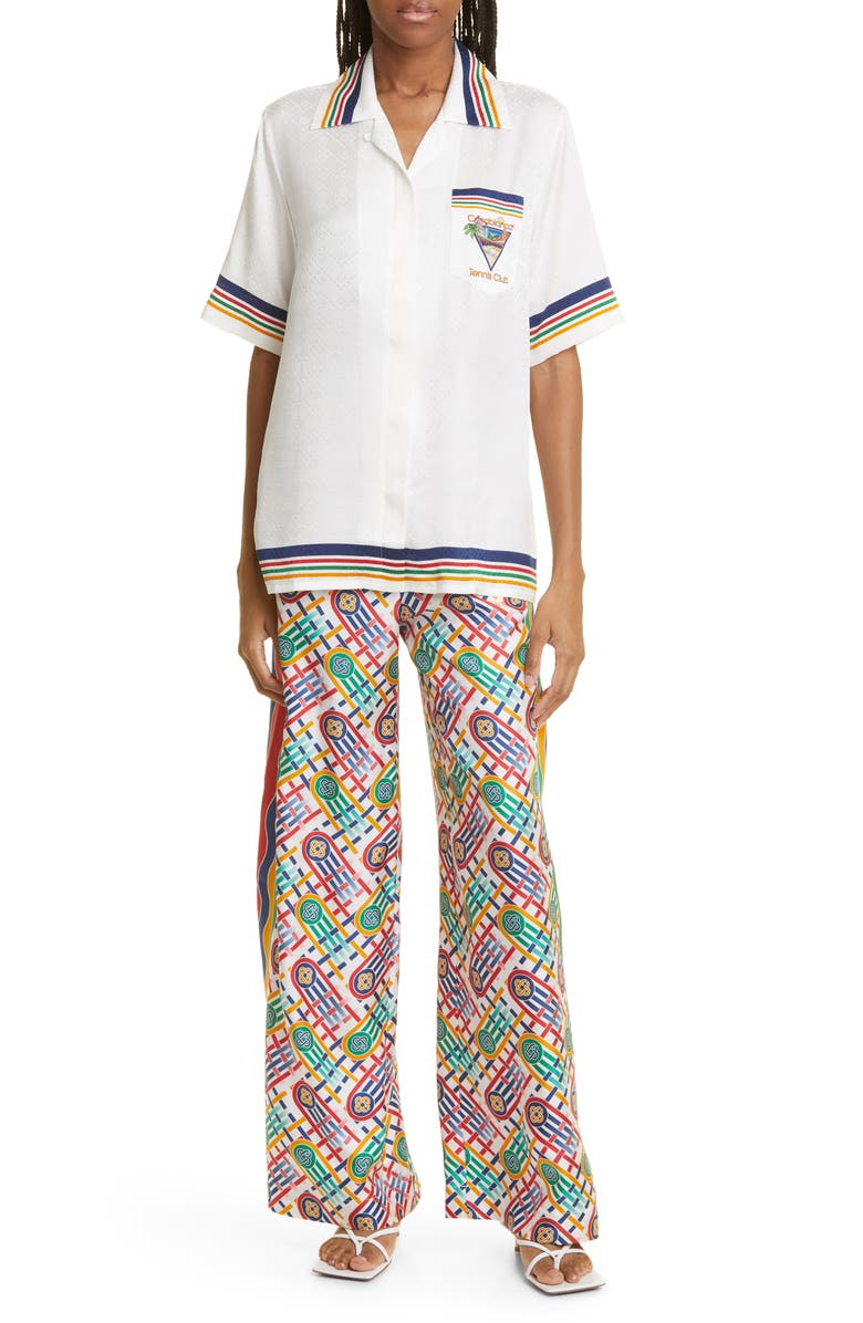 Casablanca Tennis Club Icon Silk Camp Shirt, Alternate, color, 