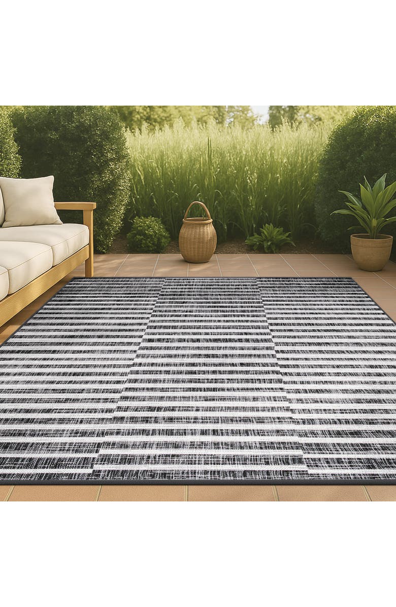 JONATHAN Y Sukie Modern Offset Stripe Indoor/Outdoor Area Rug, Alternate, color, Black/Ivory