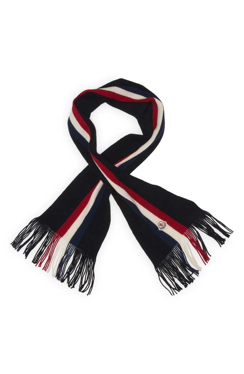 Moncler Logo Stripe Wool Scarf, Alternate, color,