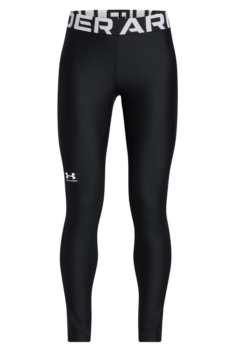 Kids' HeatGear® Logo Jacquard Waistband Leggings, Main, color, BLACK