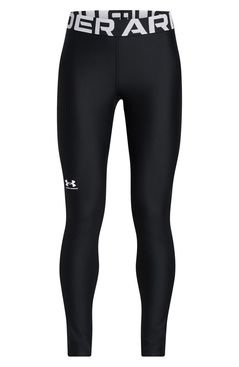 Under Armour Kids' HeatGear<sup>®</sup> Logo Jacquard Waistband Leggings, Main, color, Black
