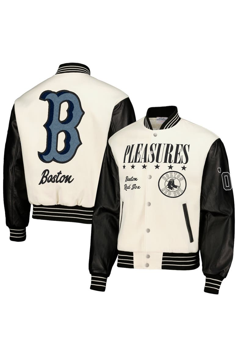 Men's PLEASURES White Boston Red Sox Full-Snap Varsity Jacket, Alternate, color, White