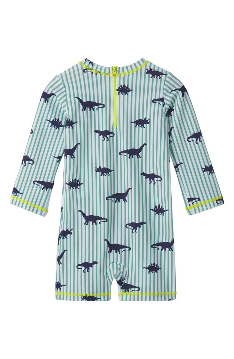 Hatley Dino Stripes Long Sleeve One-Piece Rashguard Swimsuit, Alternate, color, 