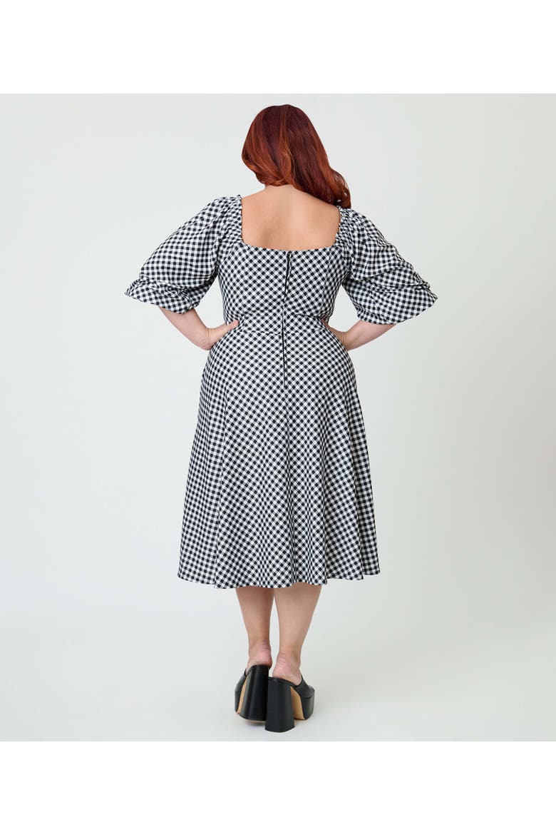 Plus Size Peasant Sleeve Swing Dress, Alternate, color, Black & White Gingham